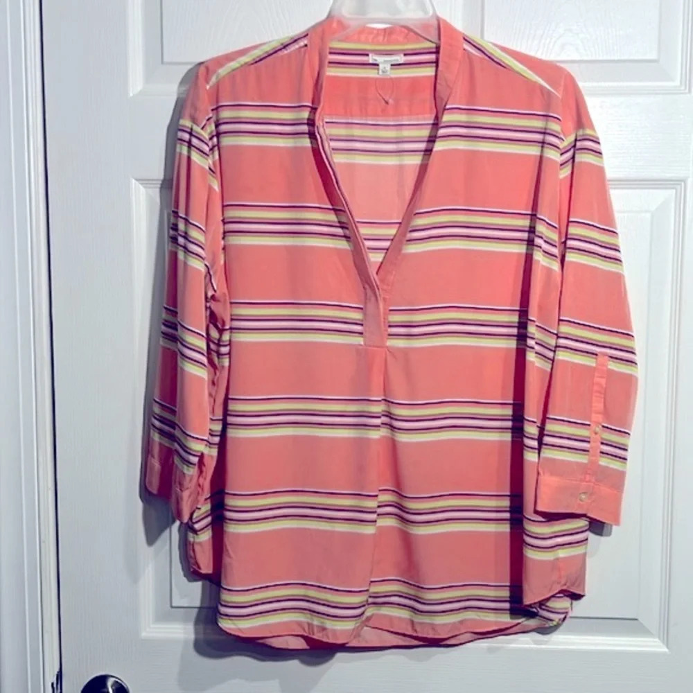 Gap Women's XL Pink Multicolor Striped V-Neck Tunic Long Sleeve Blouse NWOT